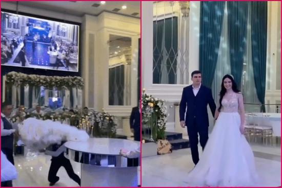 Phục vụ làm đổ bánh cưới 7 tầng, 2 phút sau có cú twist không ngờ