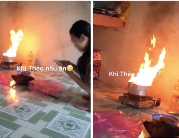 Lửa đang cháy phừng phực, cô gái vẫn tỉnh queo bấm điện thoại-1