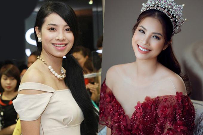 Nhan sắc của Phạm Hương ngày càng hoàn hảo nhờ bọc răng sứ. Phương pháp này giúp khuôn cằm của cô thêm thon gọn, miệng cười cũng cân đối, rạng ngời hơn.