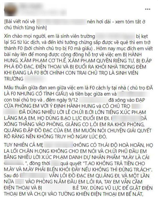 Nữ sinh F0 bị chủ trọ đuổi: Chủ nhà khẳng định không hành hung-1