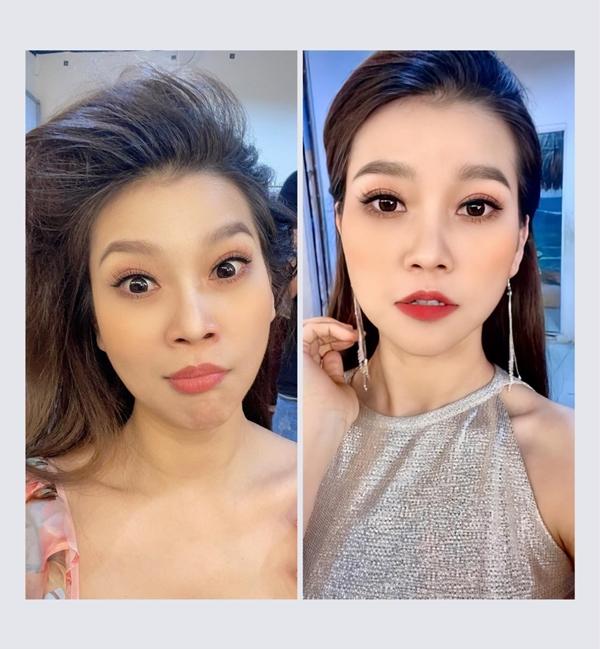 Trương Bảo Như ngỡ ngàng khi so sánh gương mặt mình khi nguyên bản và sau make-up.