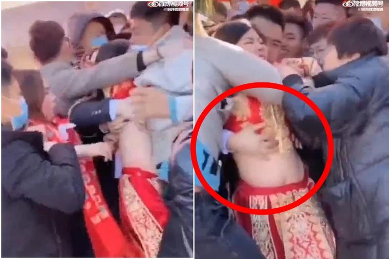 Cô dâu bị nhóm đàn ông vây quanh, giở trò bàn tay hư-1