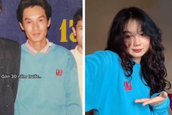 Gái xinh khoe chiếc áo bố mặc đi tán mẹ gần 30 năm trước