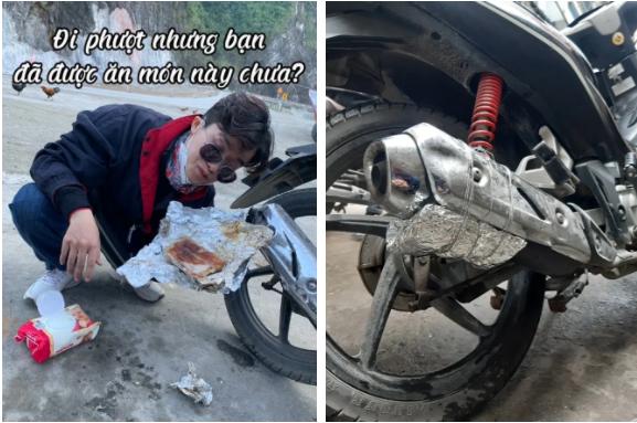 Trố mắt nhóm thanh niên nướng thịt bằng ống bô xe máy-1