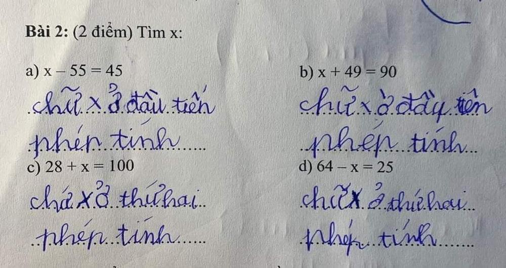 Bé tiểu học giải toán tìm x, đáp án khiến người lớn tím mặt-1