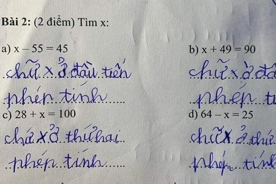 Bé tiểu học giải toán tìm x, đáp án khiến người lớn 'tím mặt'