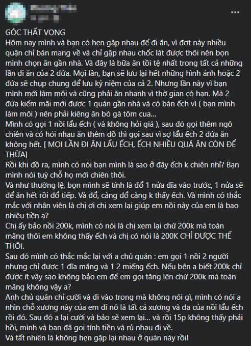 Giận tím người với nồi lẩu ếch 200k chỉ có 2 miếng thịt, 4 miếng da-1