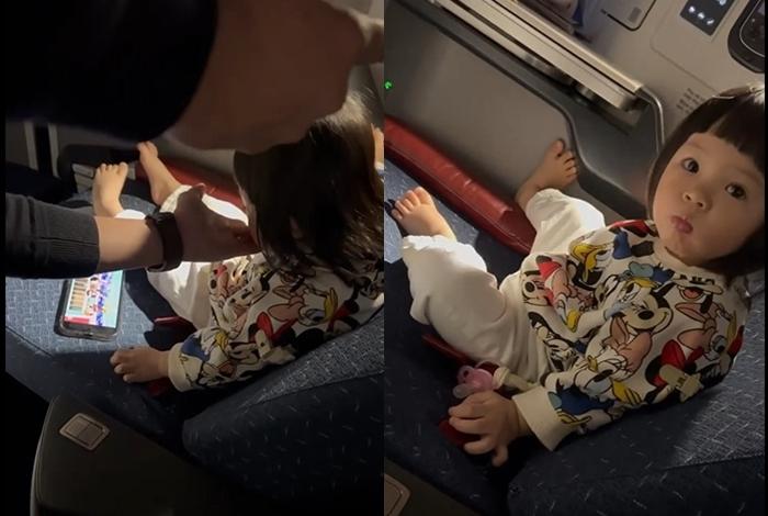 Bố bỉm Cường Đô La chăm ái nữ tận răng trên máy bay-1