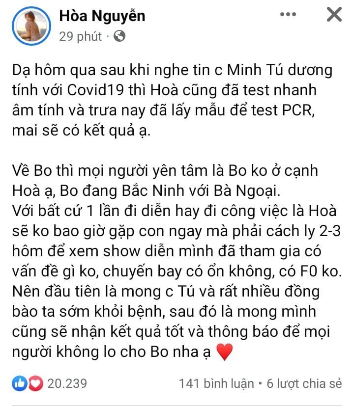 Tình hình Hòa Minzy sau khi tiếp xúc Minh Tú mắc Covid-19-3