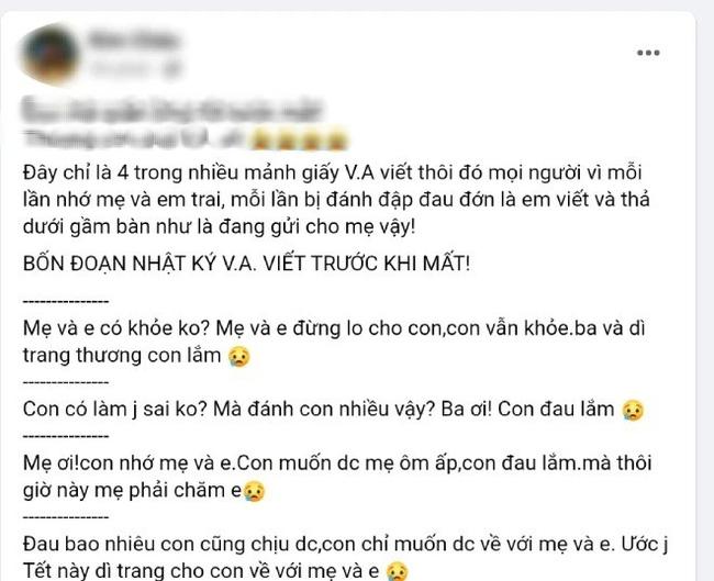 Gia đình bé V.A. nói gì về dòng nhật ký đau thương nghi của bé viết?-1