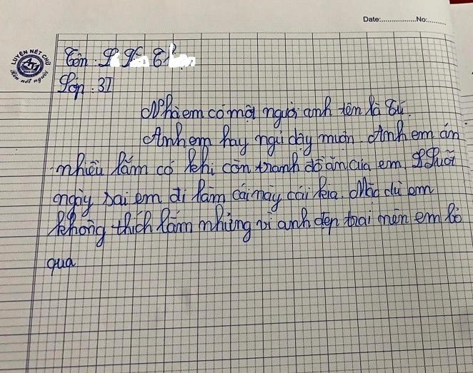 Em gái làm văn dập anh trai, may sao câu chốt đi vào lòng người-1