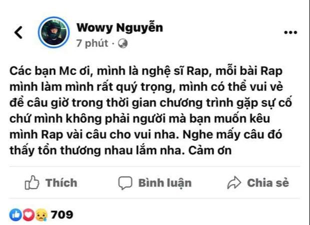 Wowy làm quá vấn đề khi được MC mời rap vài câu cho vui?-1