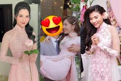 Nhật Lê và loạt mỹ nhân Việt chọn áo dài hồng ngày ăn hỏi