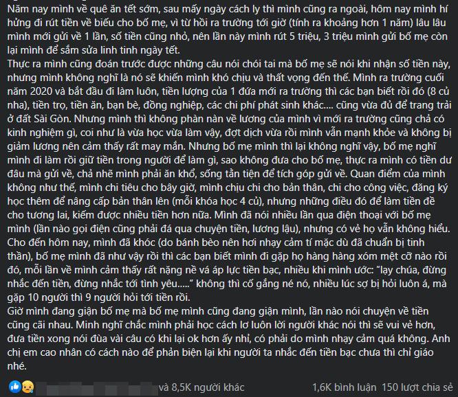 Biếu bố mẹ đẻ 3 triệu tiêu Tết, cô gái cay đắng nhận gáo nước lạnh-1