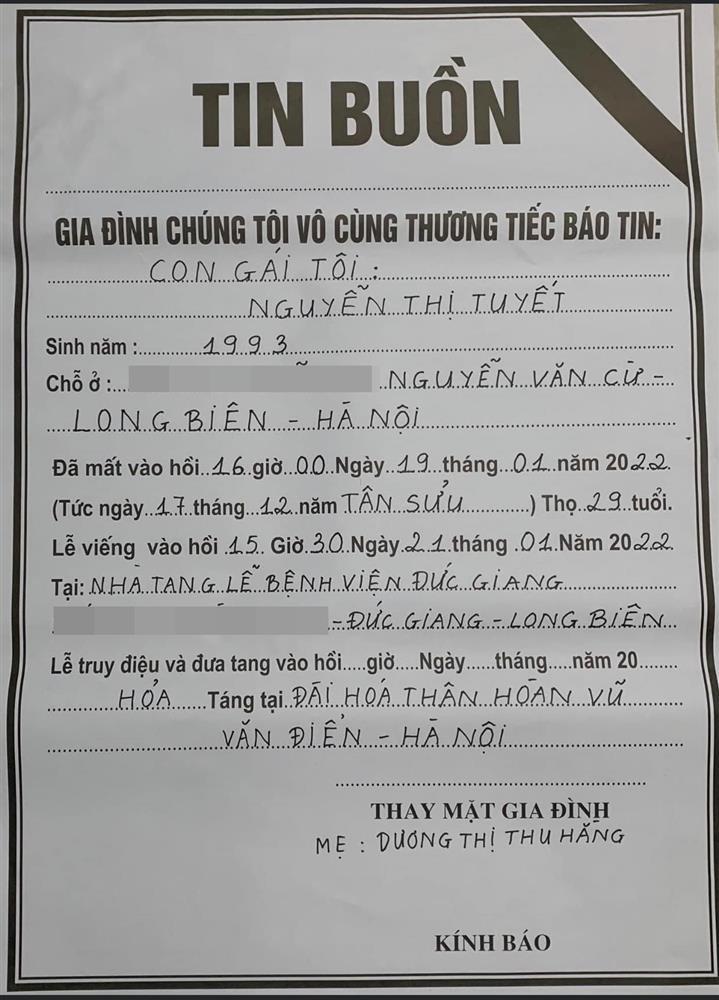 Thông tin tang lễ người mẫu Nguyễn Thị Tuyết-2