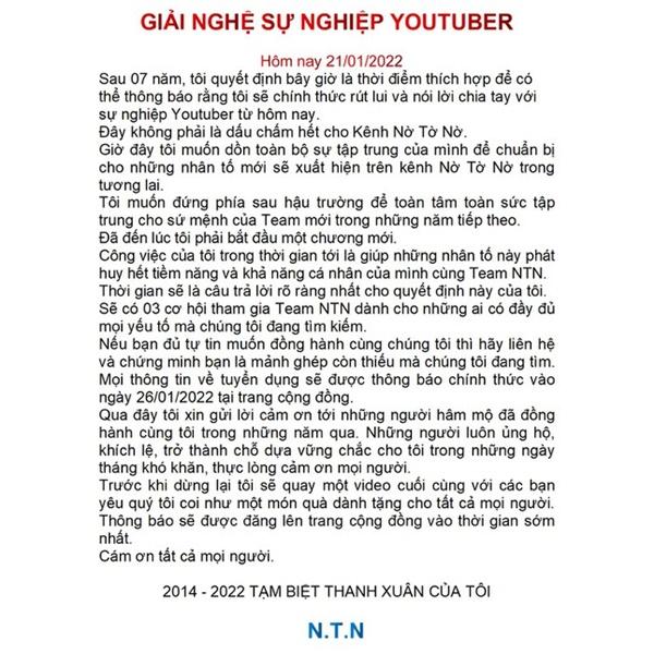 NTN Vlogs lại tuyên bố giải nghệ sau 7 năm làm YouTuber, tiết lộ kế hoạch tương lai-3