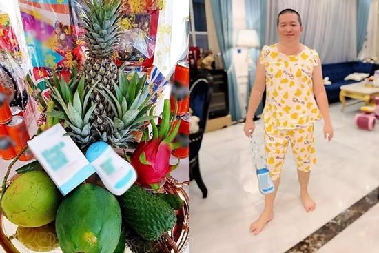 Ông xã Đoàn Di Băng trưng nước rửa phụ khoa vào mâm ngũ quả