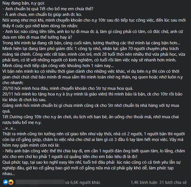 Bạn trai biếu gia đình 10 triệu quà Tết, cô gái nhất quyết giải tán-1
