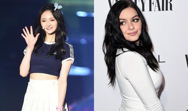 Đôi mắt to, khuôn miệng rộng và nét cười tươi tắn trên gương mặt Pinky khiến khán giả liên tưởng đến nữ diễn viên, giọng ca người Mỹ Ariel Winter. Cả hai đều có hình tượng trẻ trung, năng động và rất được khán giả tuổi teen mến mộ. Nhưng khi đăt "lên bàn cân" thì dù cùng tuổi nhưng mỹ nữ Hàn Quốc nhà I.O.I, Zhou Jieqiong, trông vẫn trẻ trung hơn rất nhiều. Nếu đi cùng, mọi người có thể ngỡ rằng đây là "hai chị em" chứ chẳng phải hai cô nàng cùng sinh năm 1998.