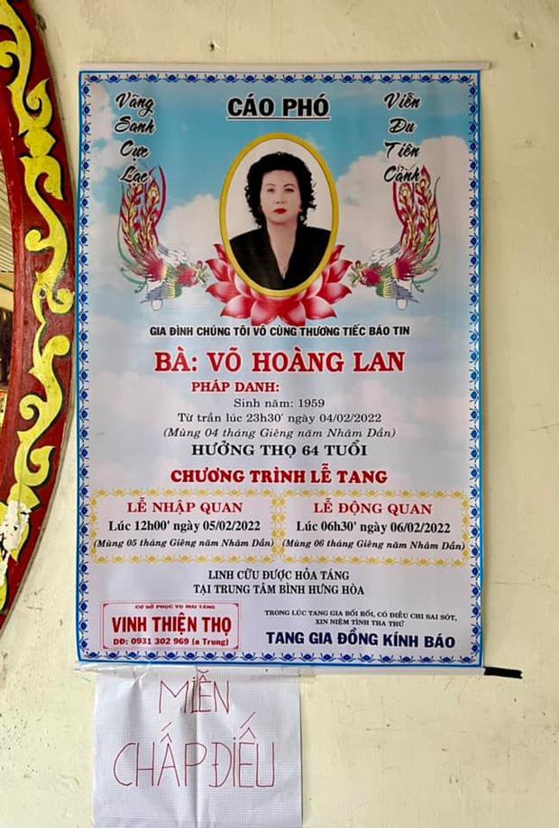 Tang lễ nghệ sĩ Hoàng Lan: Công bố cáo phó, khung cảnh vắng lặng-1