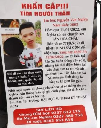 Vụ nam sinh mất tích khi nhập học: Tìm người đàn ông chở Nghĩa đi-1
