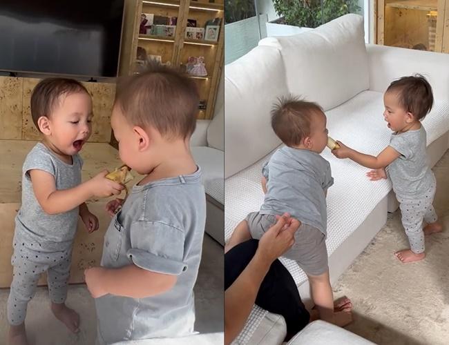 Con gái Hồ Ngọc Hà ra dáng chị, bón đồ ăn cho em cưng xỉu-1