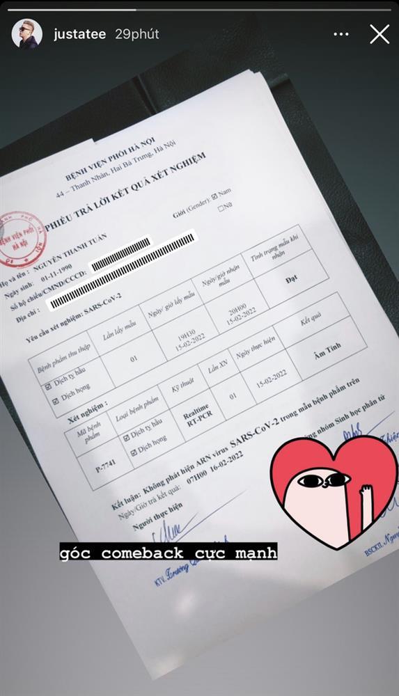 Kết quả xét nghiệm của JustaTee sau 2 tuần điều trị Covid-19-1