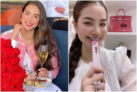 Hậu Valentine, Phạm Hương khoe nhẫn bự và background 'bạc tỷ'