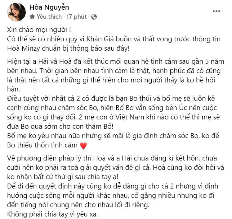 HOT Hòa Minzy thừa nhận tan vỡ, Minh Hải: Chúc em hạnh phúc-2