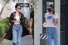 Kendall Jenner mặc quần jeans bó chịt vùng 'tam giác hiểm'