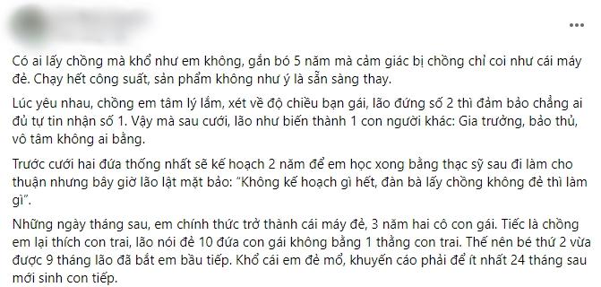 Lấy chồng gia trưởng, vợ bị ép mổ đẻ liên tiếp chỉ để kiếm thằng cu-1