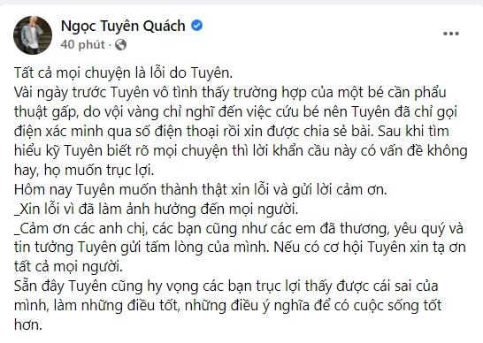 Quách Ngọc Tuyên xin lỗi vì kêu gọi từ thiện ảo, có người mất 100 triệu-4