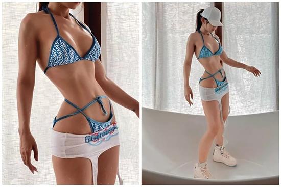 Lê Bống mặc bikini tí hon đi cả giày vào bồn tắm phản cảm