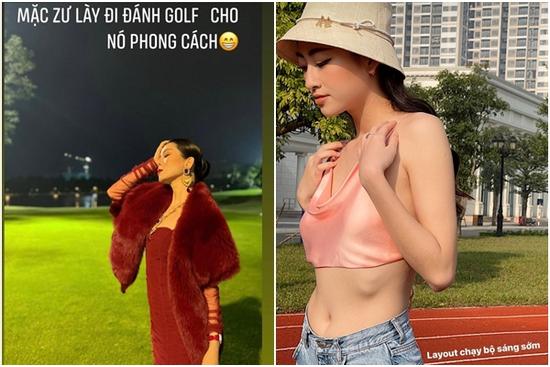 Lệ Quyên quấn khăn lông đánh golf chưa khó tả bằng hoa hậu này
