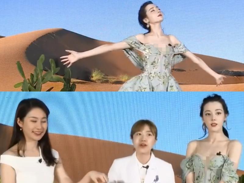 Địch Lệ Nhiệt Ba bị làm mờ vì mặc trễ vai hở ngực khi livestream-6