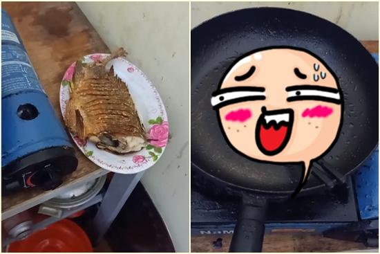 Gái đảm ngớ người khi rán cá ngon thế mà có thứ lại tức tưởi 'ra đi'