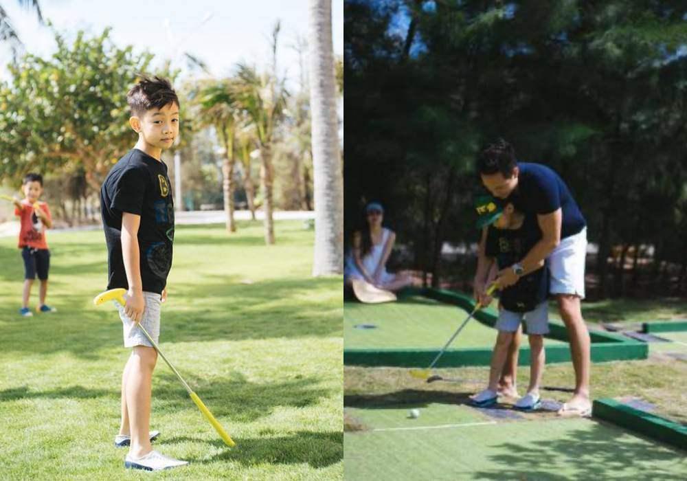 Rich kid nhà Phạm Hương, Cường Đô La đánh golf như người lớn-9
