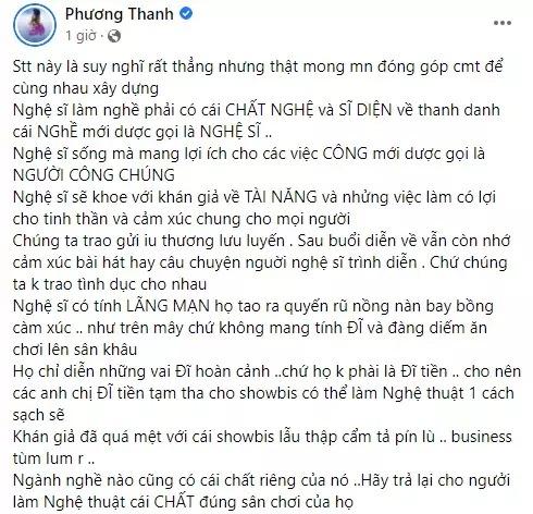 Phương Thanh: Nghệ sĩ thực thụ không ai làm gái hay đi khách-3