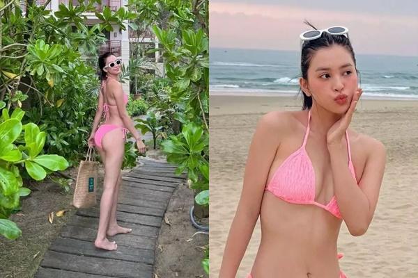 Tieu Vy in a tiny bikini shows off her sharper curves than Ngoc Trinh