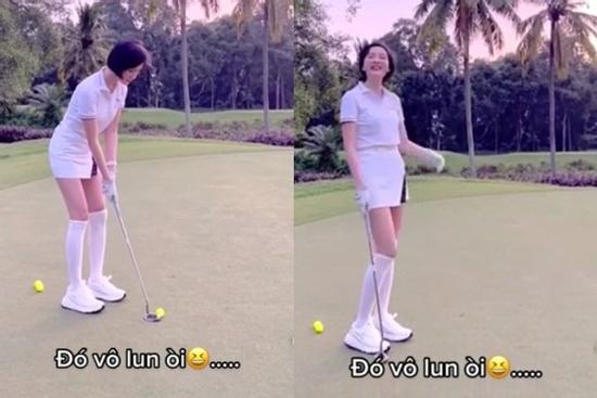 Lộ clip Hiền Hồ đánh golf được một người đàn ông giấu mặt tháp tùng