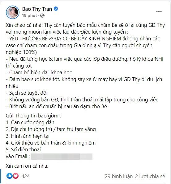 Bảo Thy ra tiêu chí tuyển bảo mẫu, dân mạng thi nhau kêu trời-2