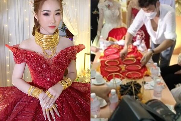 Cô dâu xinh đẹp vàng đeo kín người, sổ đỏ trang sức la liệt trên bàn-7