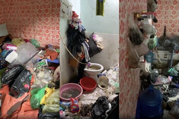 The female student lives in dirty garbage piled up, the clothes are not washed, the hospital does not throw them away