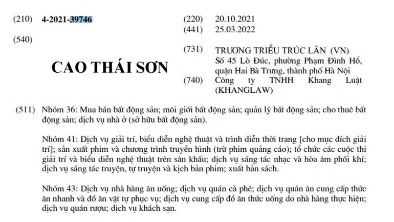Nathan Lee đăng ký độc quyền tên Cao Thái Sơn là KHÔNG KHẢ THI-3