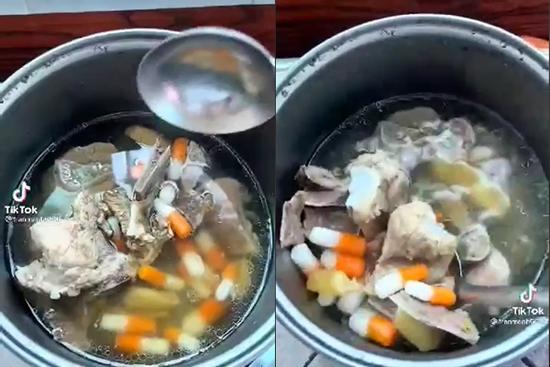 Nấu canh sườn cho thêm thuốc viên, nhìn kỹ mới ngã ngửa