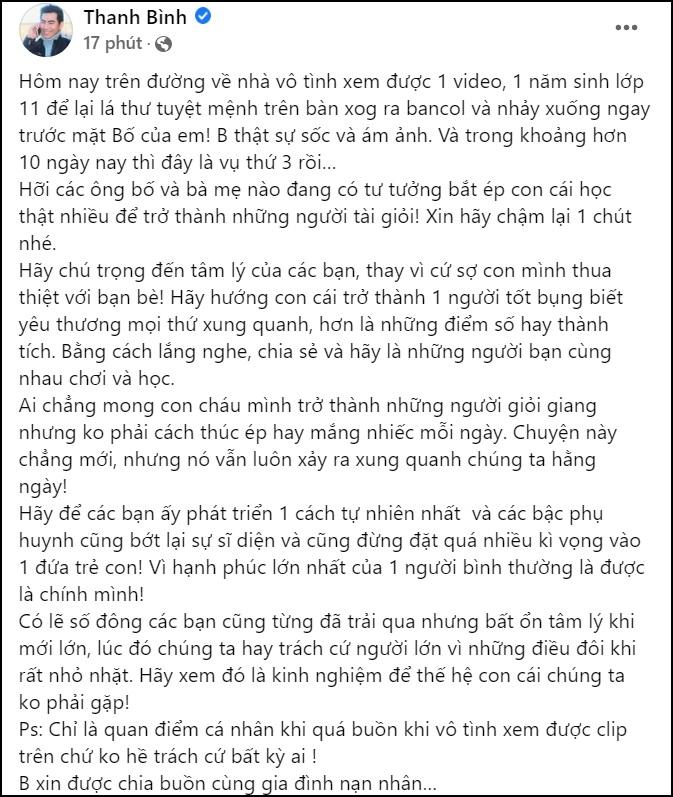 Dàn sao Việt lên tiếng vụ nam sinh nhảy lầu đúng 1/4-6