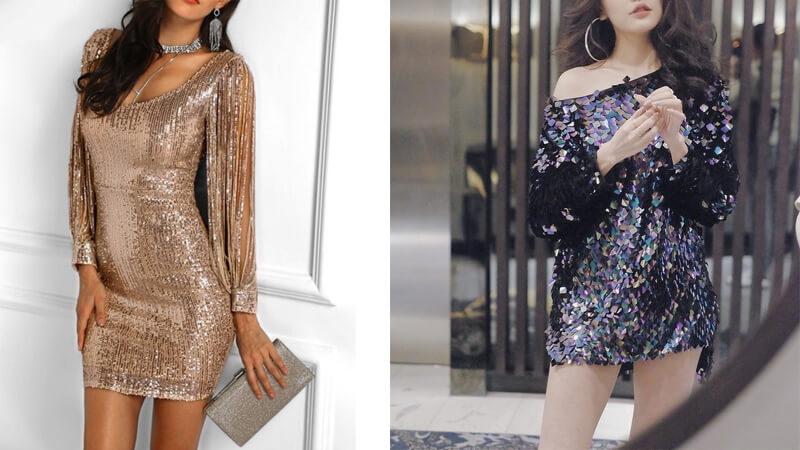 Đầm ngắn sequin xanh cut-out