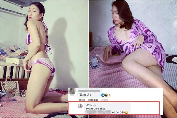 Hiep Ga’s ex-wife wears a bathing suit on the bed to show off her small bust