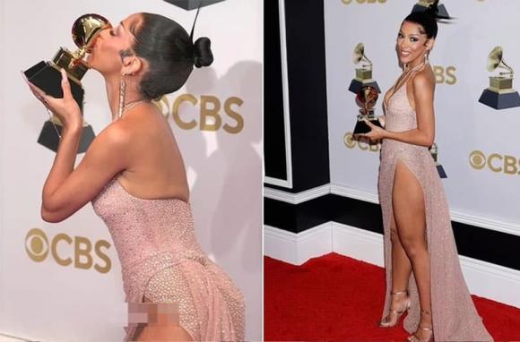 Phấn khích khi được giải Grammy, nữ ca sĩ gặp sự cố lộ nội y-2