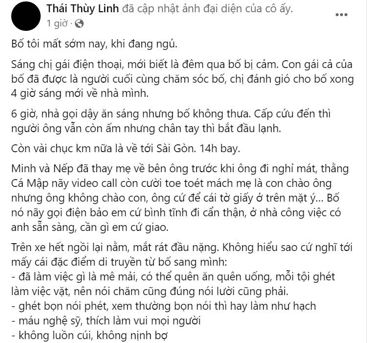 Thái Thùy Linh báo tin bố đẻ qua đời, nói về di sản lớn nhất để lại-2